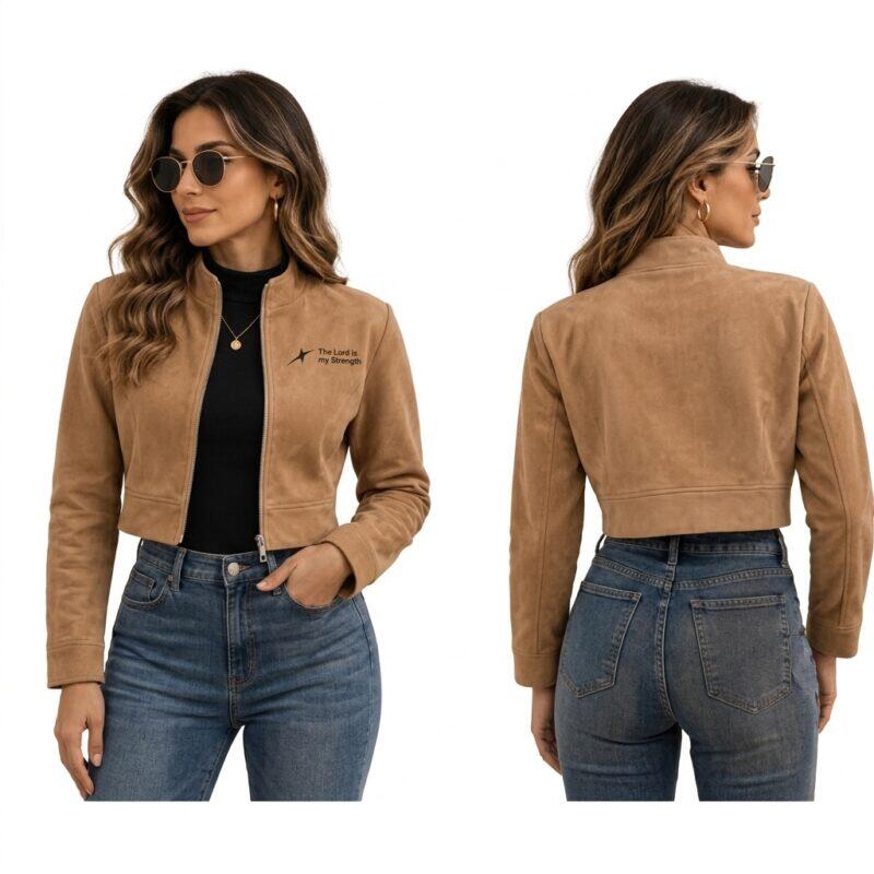 Camel Luxe Suede Cropped Jacket - Image 2