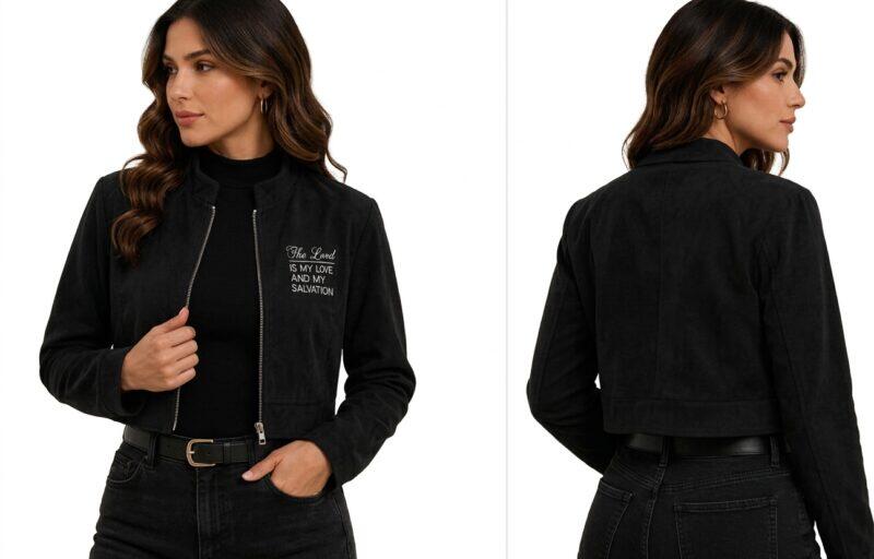 Noir Luxe Suede Cropped Jacket - Image 2